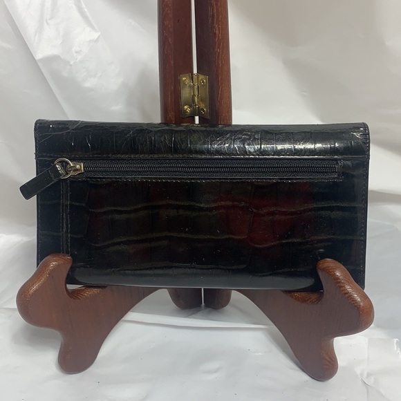 Lodis Trifold Alligator Skin dark metallic green Look Wallet Snap closure - Picture 2 of 5